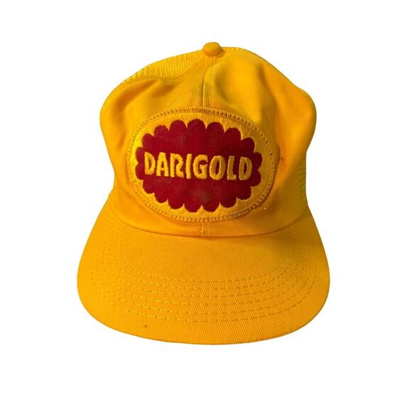 Vintage VTG Darigold milk hat patch snapback trucker dad cap yellow and red cap - Picture 1 of 5